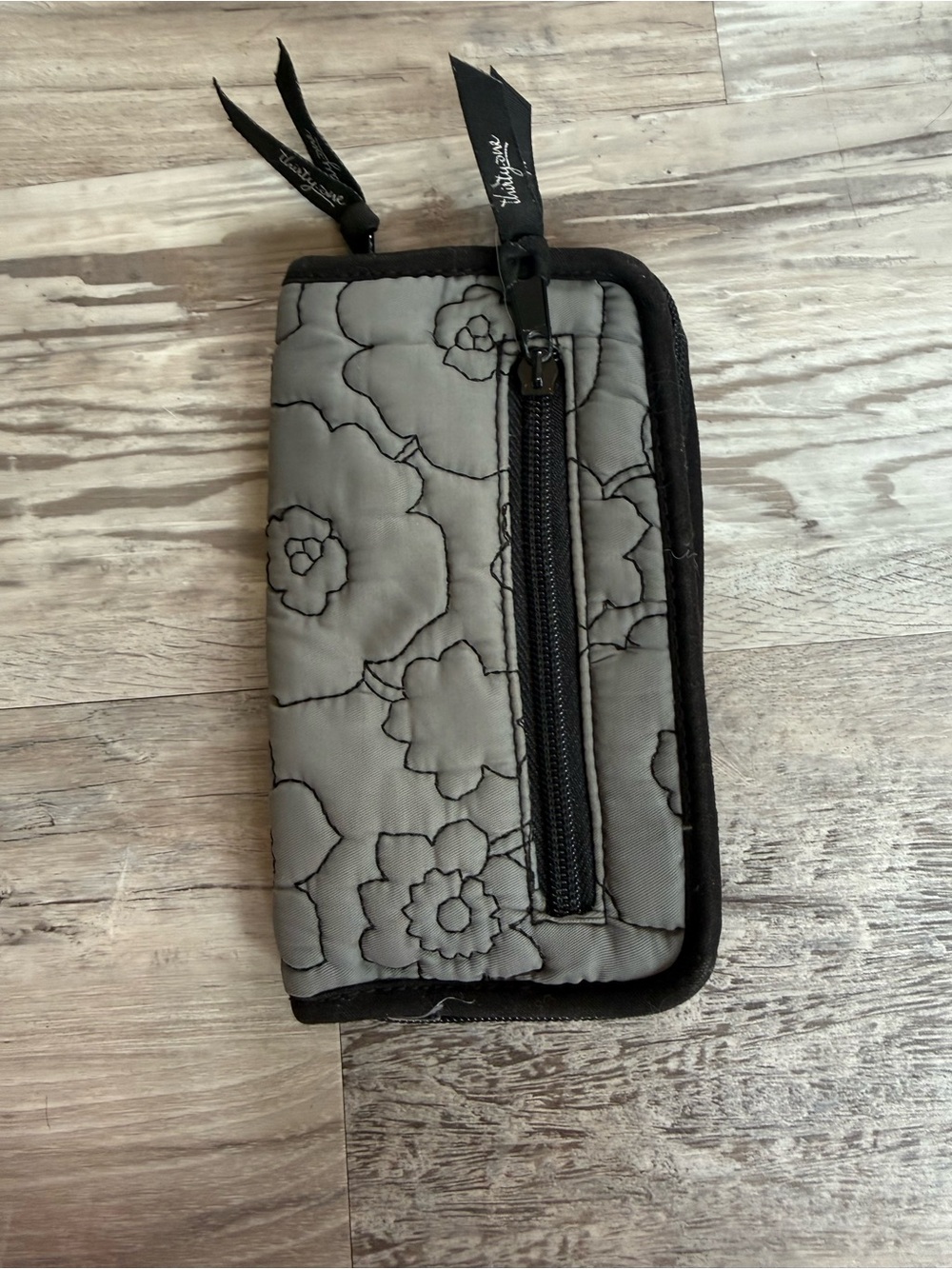Thirty One Gray Floral Zip-Around Wallet for Women with Quilted Zipper Accent
